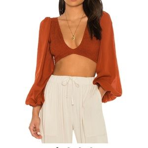 Biru solid ruched bodice crop top small in copper never worn
